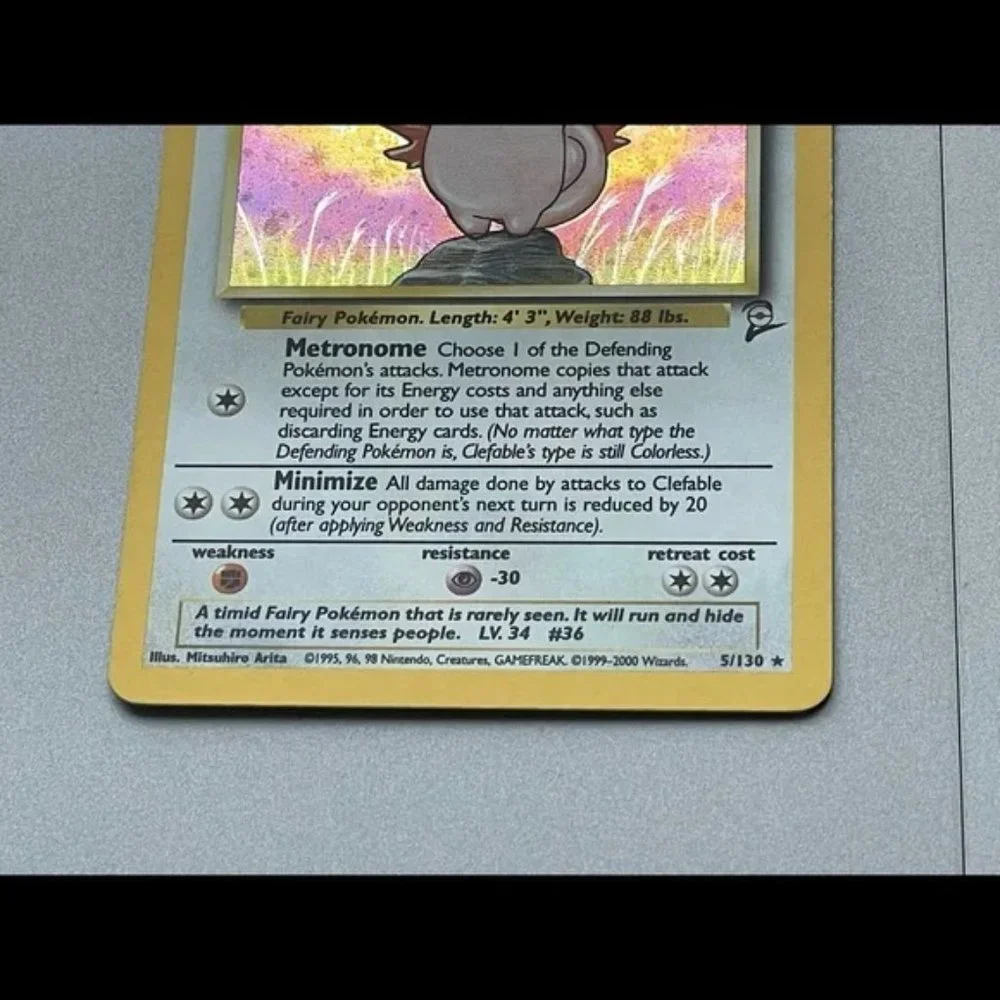 2 cards: Rare Clefable Reverse Holo + purple Psychic Energy. Both Base Set 2
